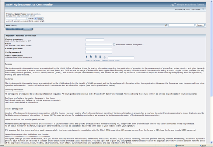 OSW Hydroacoustic Forums Registration Dialog