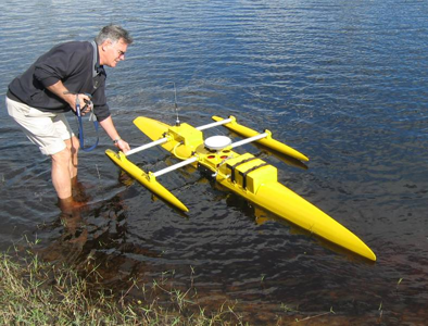 Photograph of SeaRobotics RC Boat to deploy a Rio Grande